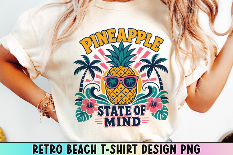 Retro Beach T Shirt Design, Distressed Coastal Sublimation.