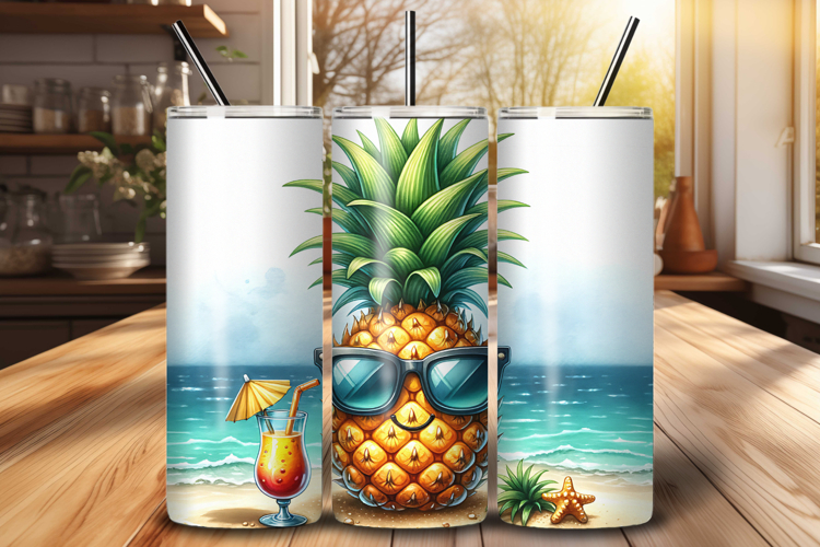 Tropical Pineapple 20 oz Tumbler Wrap PNG for Sublimation