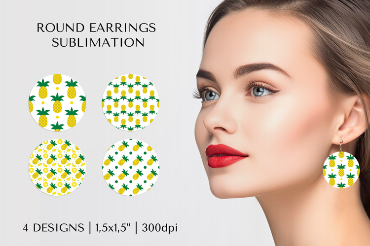 Pineapple earrings sublimation. Summer round earrings PNG 14