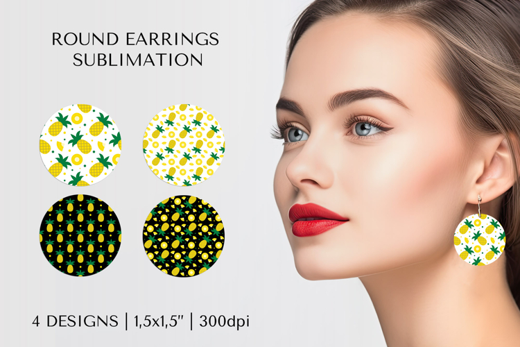 Pineapple earrings sublimation. Summer round earrings PNG 15