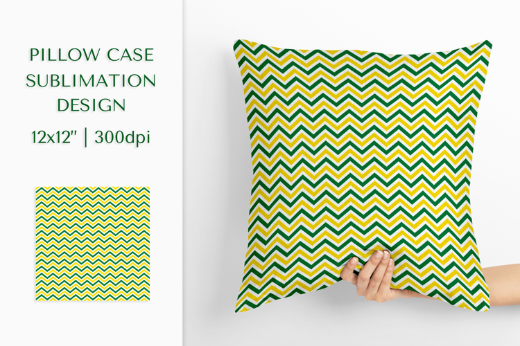 Green yellow zigzag lines Pillow Case Sublimation Design example image 1