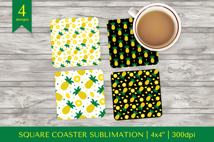 Pineapple square coaster sublimation. Summer coasters PNG 15
