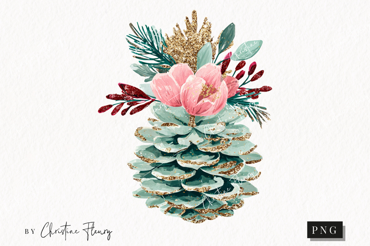 Brush Stroke Christmas Pinecone Clipart | Preppy Christmas
