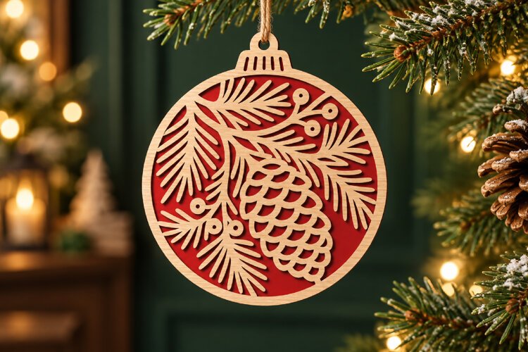 Pinecone Christmas Ornament SVG, Laser Cut Glowforge File example image 1