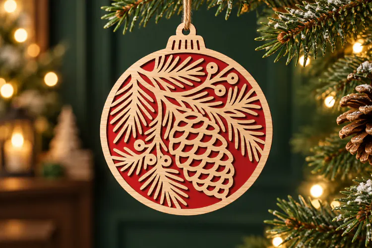 Pinecone Christmas Ornament SVG, Laser Cut Glowforge File