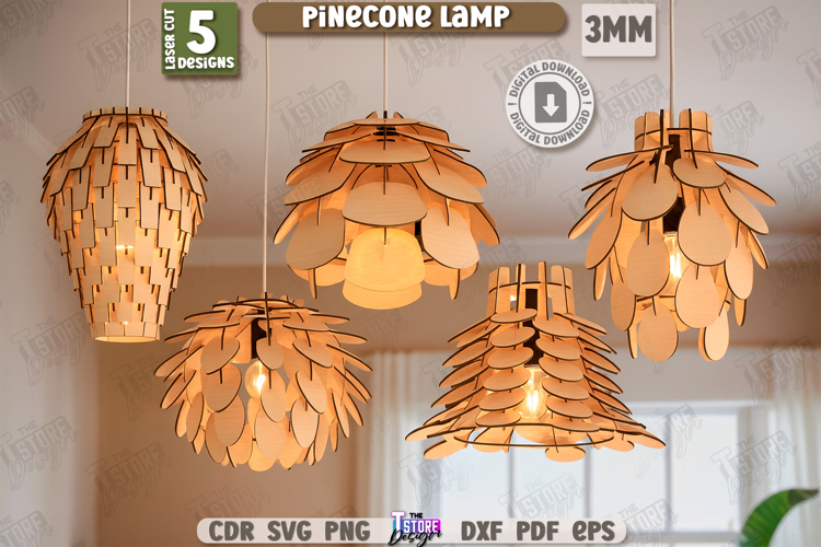 Pinecone Lamp Laser Cut Bundle|Modern Pendant Light|Home SVG