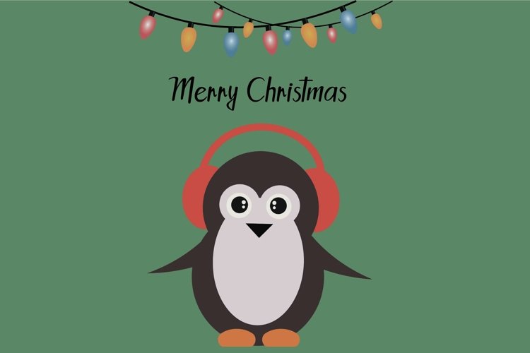 Vintage Christmas card with cute pinguino.