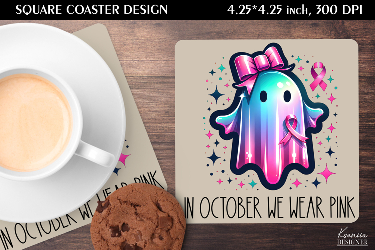 Neon Iridescent Ghost|Breast Cancer Awareness Square Coaster