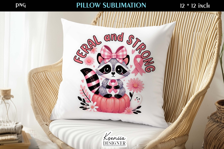 Feral & Fighter Raccoon Breast Cancer Pillow
