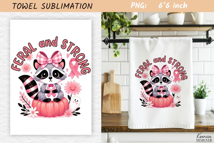 Breast Cancer Awareness Towel Sublimation| Fall Raccoon