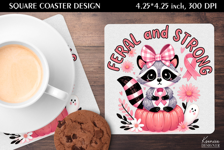 Vintage Raccoon|Breast Cancer Awareness Square Coaster