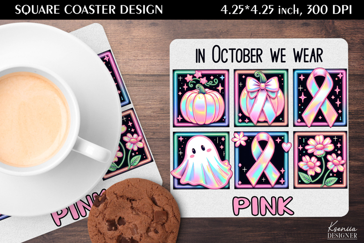 Iridescent Pumpkin|Breast Cancer Awareness Square Coaster
