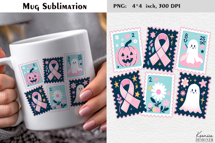 Breast Cancer Awareness | Neon Postage Stamp Coffee Mug Wrap