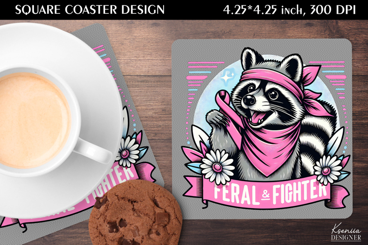 Vintage Raccoon|Breast Cancer Awareness Square Coaster