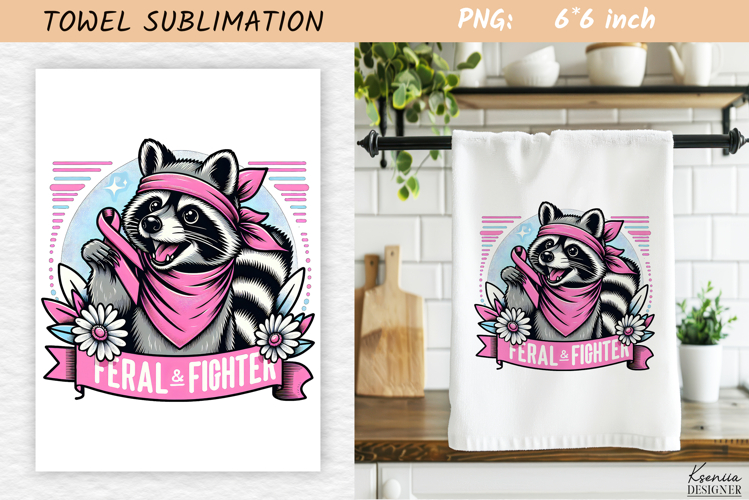 Breast Cancer Awareness Towel Sublimation| Fall Raccoon