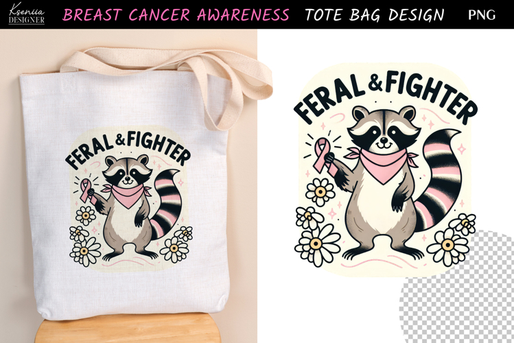 Retro Raccoon|Breast Cancer Awareness Tote Bag Sublimation