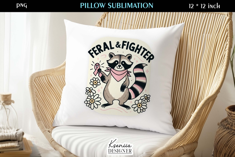 Feral and Fighter Raccoon Breast Cancer Awareness Pillow