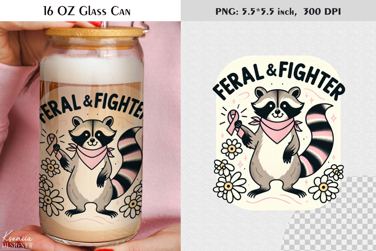 Breast Cancer Awareness|Cute Raccoon|16 Oz Glass Can