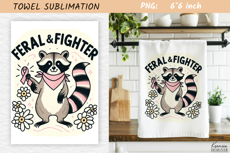 Breast Cancer Awareness Towel Sublimation| Fall Raccoon