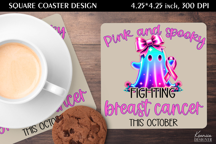 Neon Iridescent Ghost|Breast Cancer Awareness Square Coaster