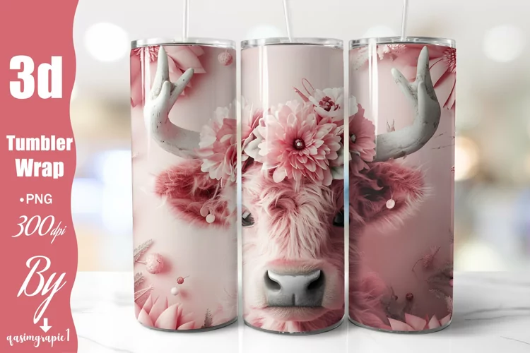 Pink 20 Oz Tumbler Wrap Baby Highland Cow