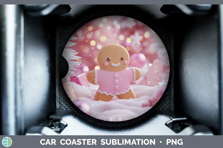 Pink 3D Christmas Gingerbread Man Car Coaster Sublimation D