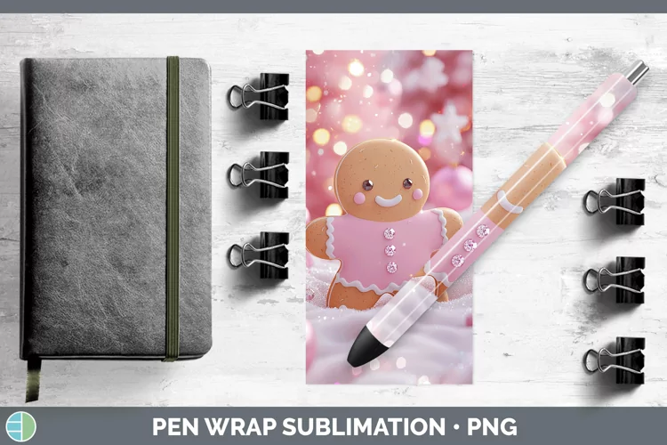 Pink 3D Christmas Gingerbread Man Pen Wrap Sublimation Pen D