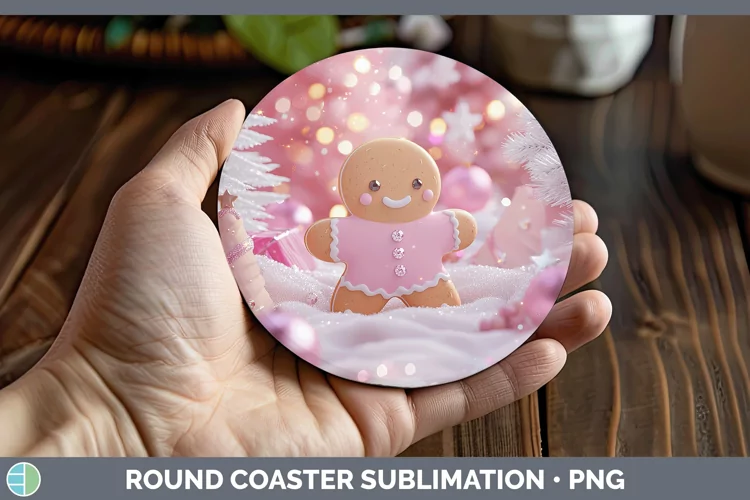 Pink 3D Christmas Gingerbread Man Round Coaster Sublimation
