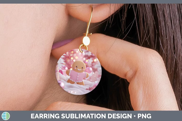 Pink 3D Christmas Gingerbread Man Round Earrings Sublimation