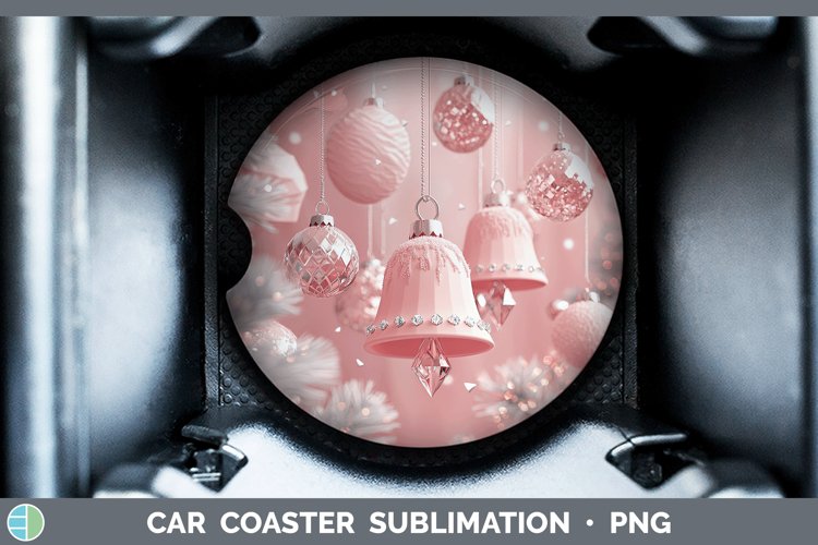 Pink 3D Christmas Jingle Bells Car Coaster Sublimation Desi