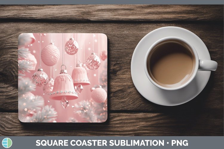 Pink 3D Christmas Jingle Bells Square Coaster Sublimation Co