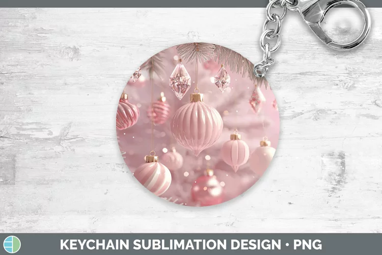 Pink 3D Christmas Ornaments Keychain Sublimation Keyring Des