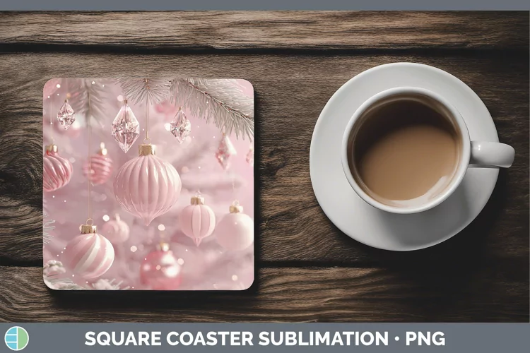 Pink 3D Christmas Ornaments Square Coaster Sublimation Coast