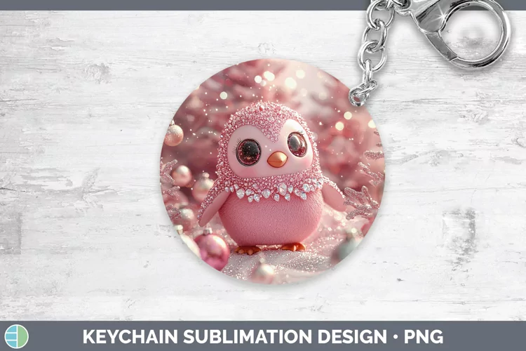 Pink 3D Christmas Penguin Keychain Sublimation Keyring Desig