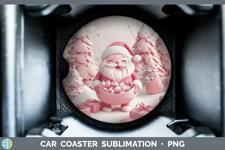 Pink 3D Christmas Santa Gifts Car Coaster Sublimation Desig