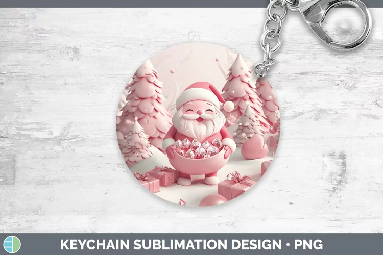 Pink 3D Christmas Santa Gifts Keychain Sublimation Keyring D