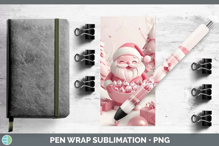 Pink 3D Christmas Santa Gifts Pen Wrap Sublimation Pen Desig