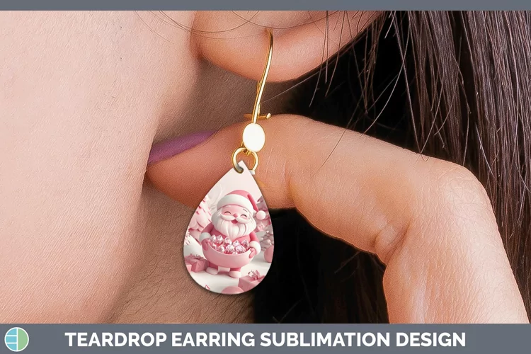 Pink 3D Christmas Santa Gifts Teardrop Earrings Sublimation