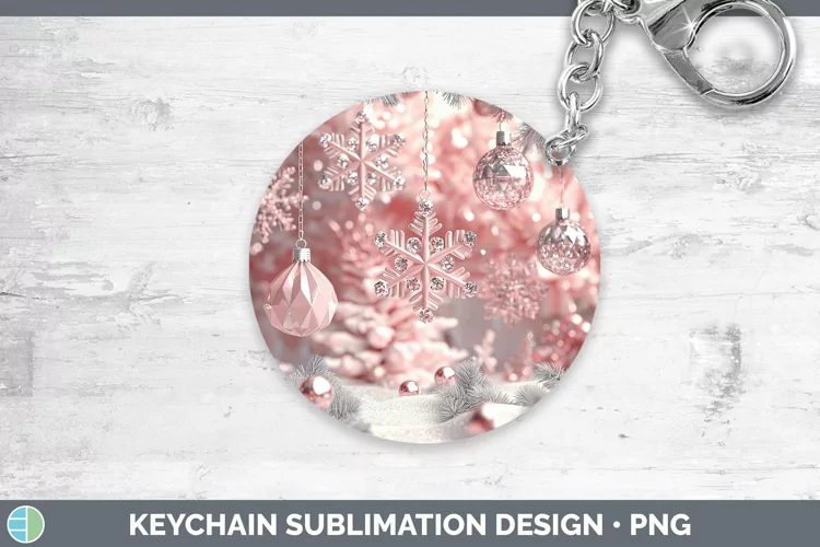 Pink 3D Christmas Snowflakes Keychain Sublimation Keyring De