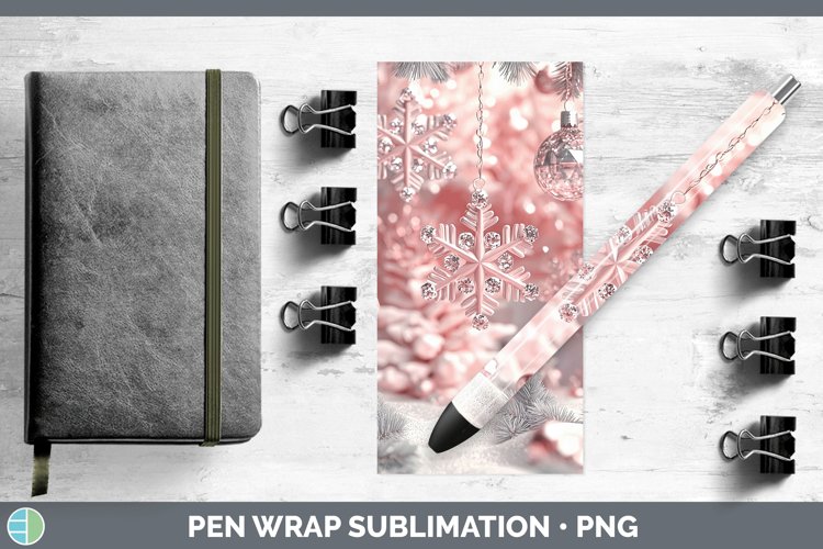 Pink 3D Christmas Snowflakes Pen Wrap Sublimation Pen Design