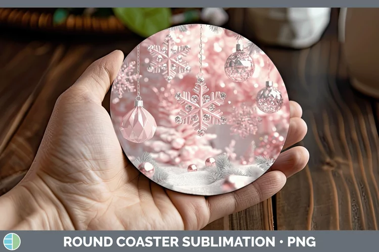 Pink 3D Christmas Snowflakes Round Coaster Sublimation Coast