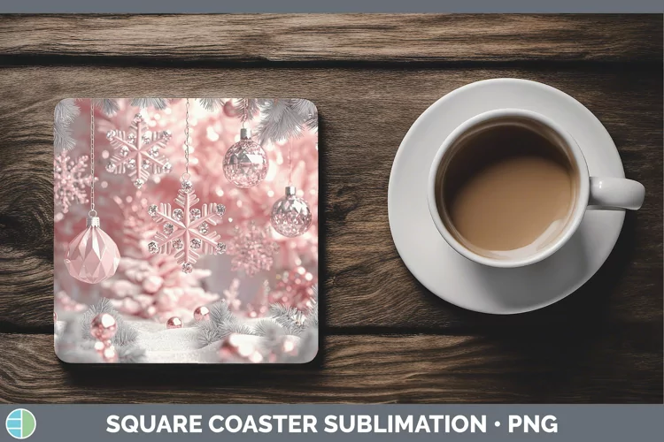 Pink 3D Christmas Snowflakes Square Coaster Sublimation Coas