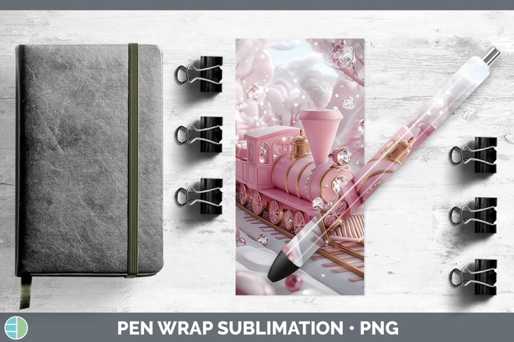 Pink 3D Christmas Train Pen Wrap Sublimation Pen Designs