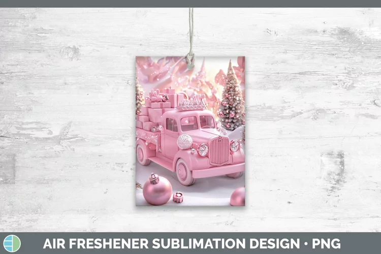 Pink 3D Christmas Vintage Truck Air Freshener Sublimation Ca
