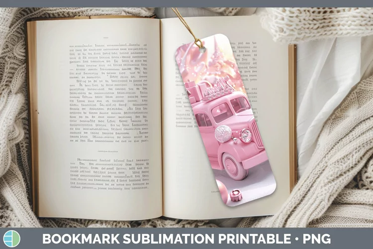 Pink 3D Christmas Vintage Truck Bookmark Sublimation Printab