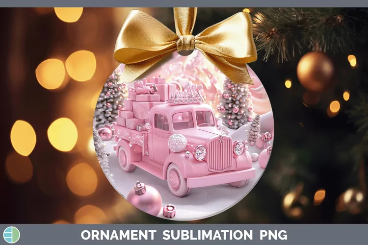 Pink 3D Christmas Vintage Truck Ornament Sublimation Bauble