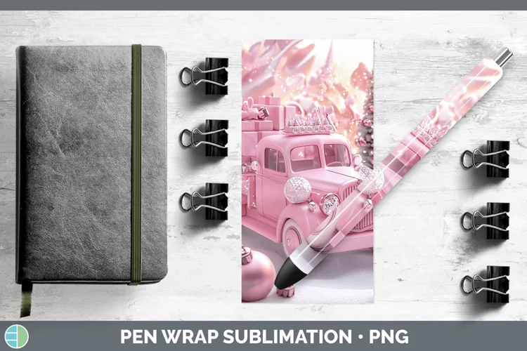 Pink 3D Christmas Vintage Truck Pen Wrap Sublimation Pen Des