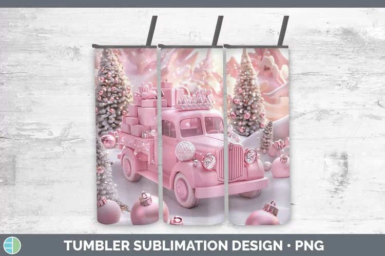 Pink 3D Christmas Vintage Truck Tumbler Sublimation 20 oz Sk