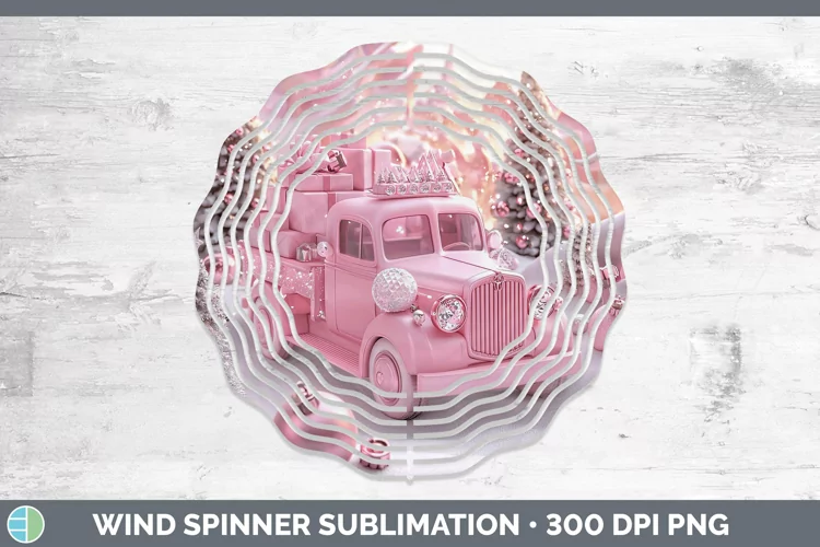 Pink 3D Christmas Vintage Truck Wind Spinner Sublimation Spi
