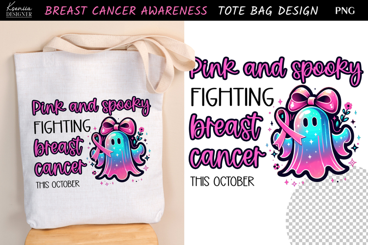 Neon Ghost|Breast Cancer Awareness Tote Bag Sublimation